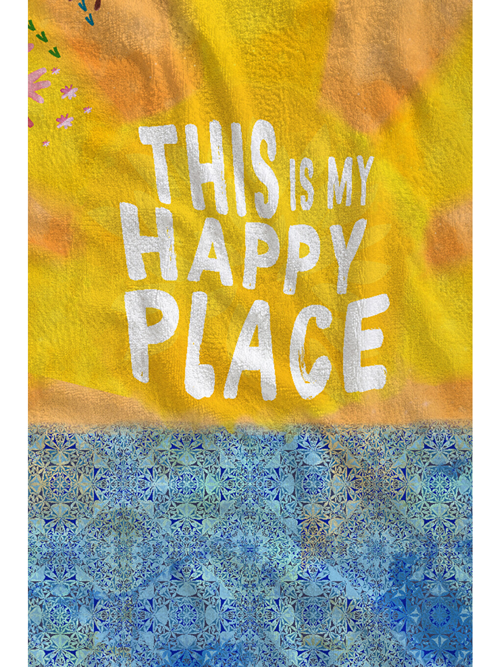 Turuncu Happy Place Yazılı Deniz Desenli 70x150 Cm Dijital Baskılı Plaj Ve Banyo Havlusu-1
