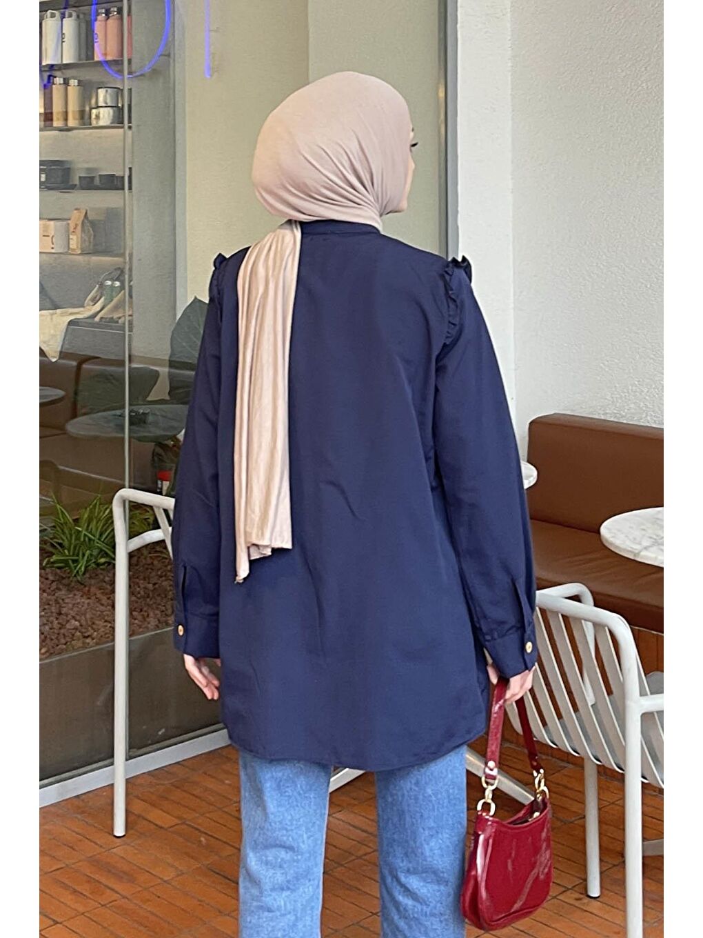 Hakim Yaka Önü Pileli Tunik Lacivert-3