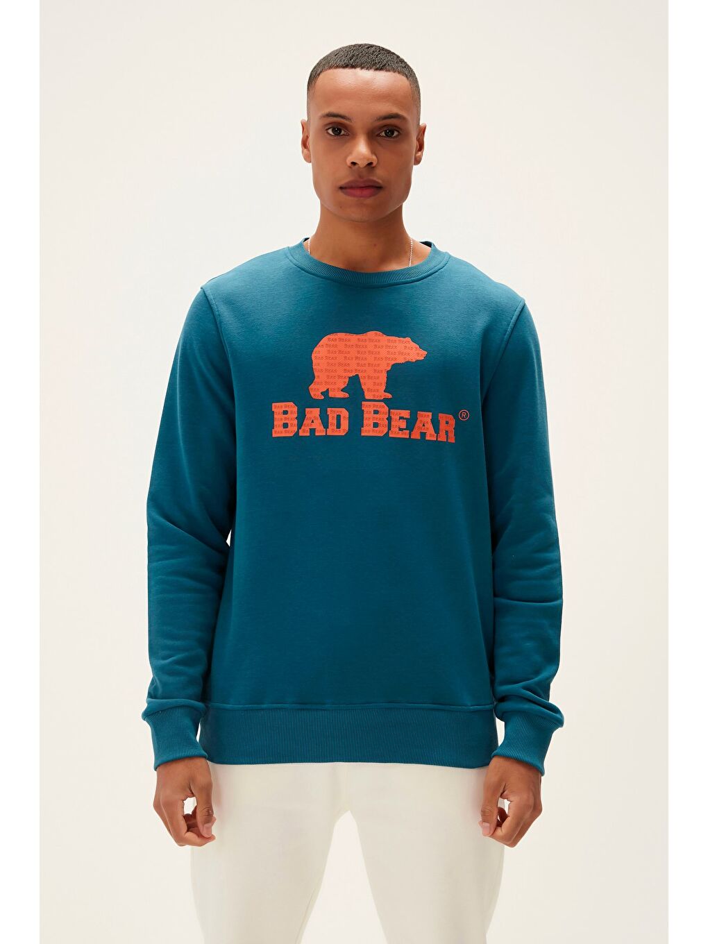 Bad Bear Petrol Logo Crewneck Petrol Mavi Baskılı Erkek Sweatshirt