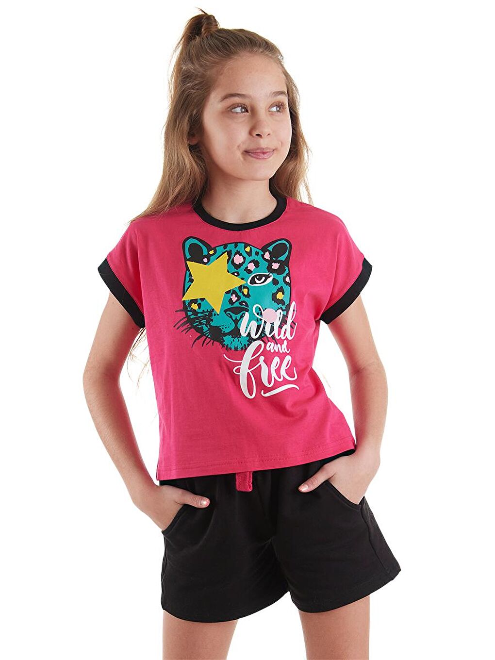 MSHB&G Pembe Wild And Free Kız Çocuk T-shirt Şort Takım