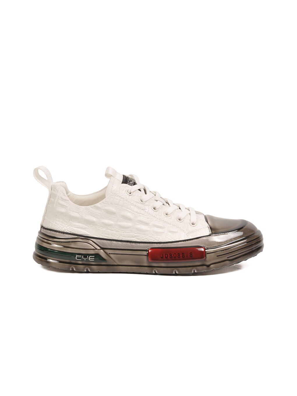 Beyaz Hakiki Deri Kroko Desenli Kalın Taban Erkek Casual Ayakkabı Sneaker E058 M