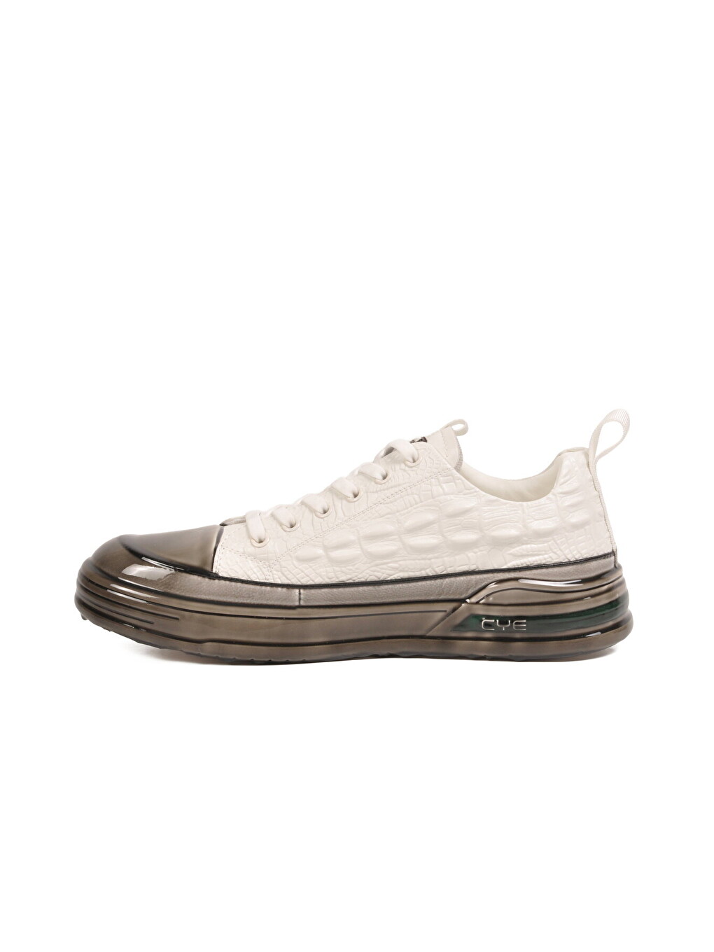 Beyaz Hakiki Deri Kroko Desenli Kalın Taban Erkek Casual Ayakkabı Sneaker E058 M-3