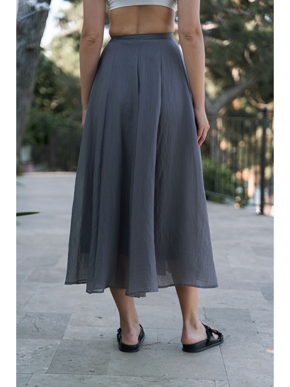 Seonag Volanlı Antrasit Uzun Etek-1