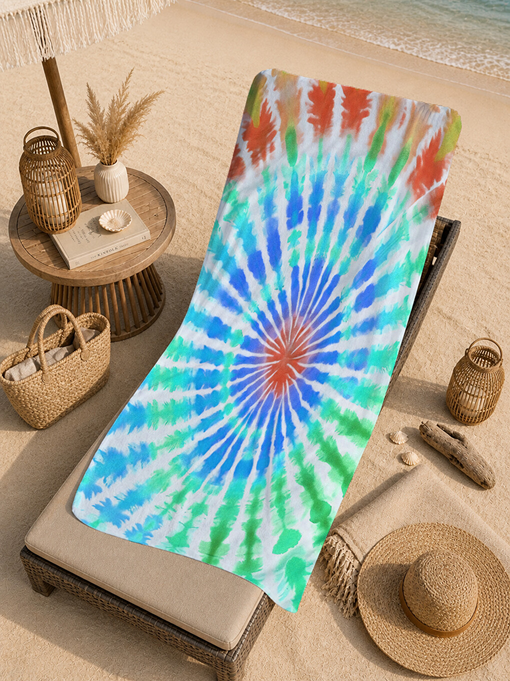Mavi Spiral Batik Desenli 70x150 Cm Dijital Baskılı Plaj Ve Banyo Havlusu-4