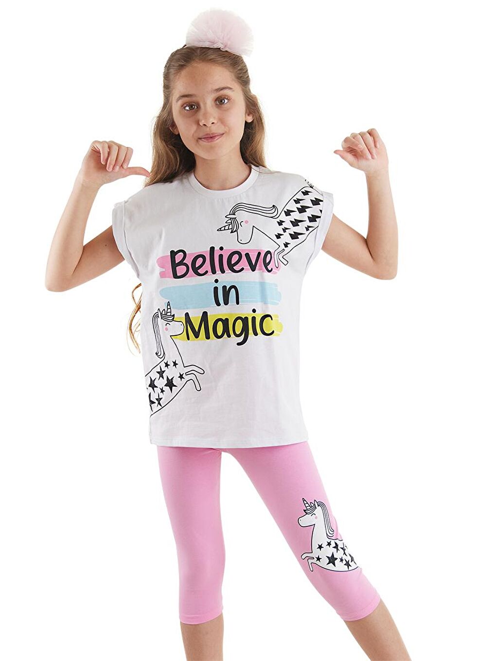 MSHB&G Pembe Believe in Magic Kız Çocuk T-Shirt Tayt Takım