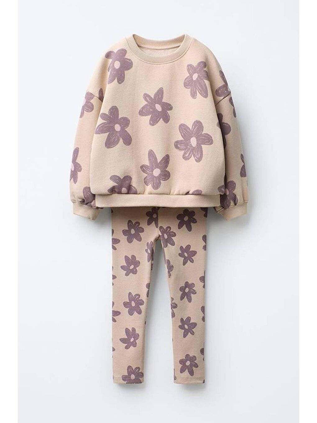 Lacivert Kız Çocuk Baskılı 3 İplik Pamuklu Kumaş Alt Üst Takım