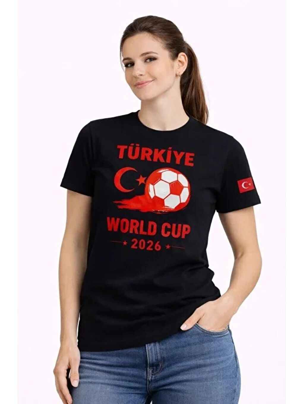 Türkiye World Cup 2026 Baskılı Tişört Futbol Temalı Forma T-Shirt - Siyah