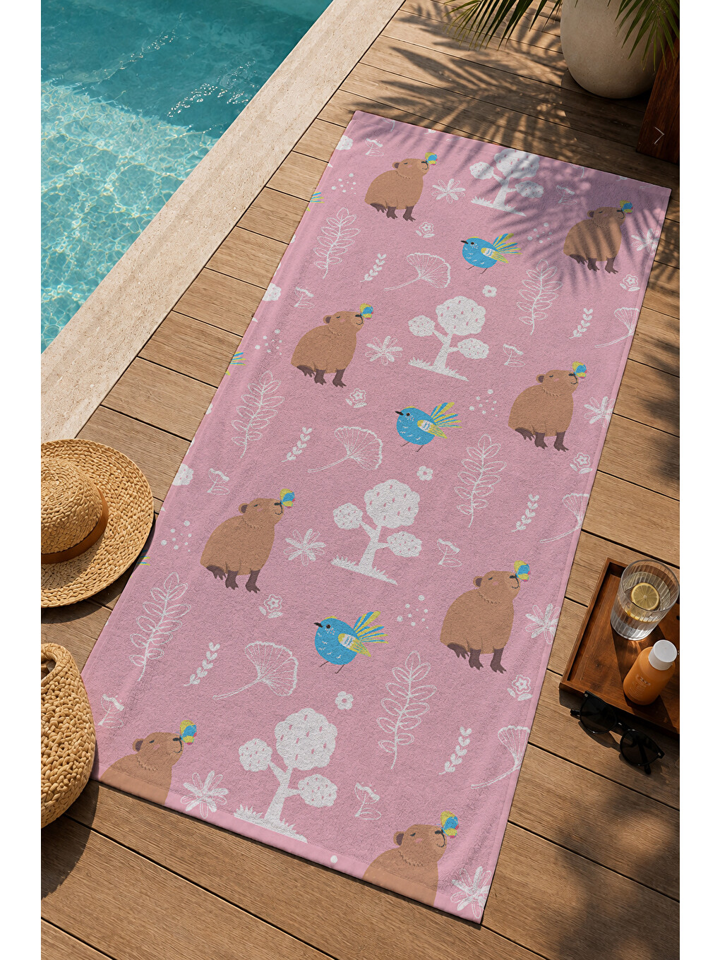 Pembe Tropikal Ve Desenli 70x150 Cm Dijital Baskılı Plaj Ve Banyo Havlusu-2