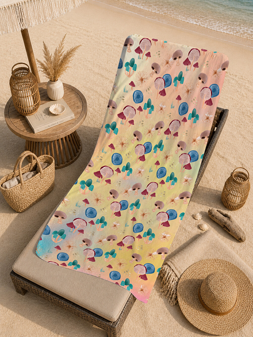 Bej Renkli Mini Kelebek Desenli 70x150 Cm Dijital Baskılı Plaj Ve Banyo Havlusu-4