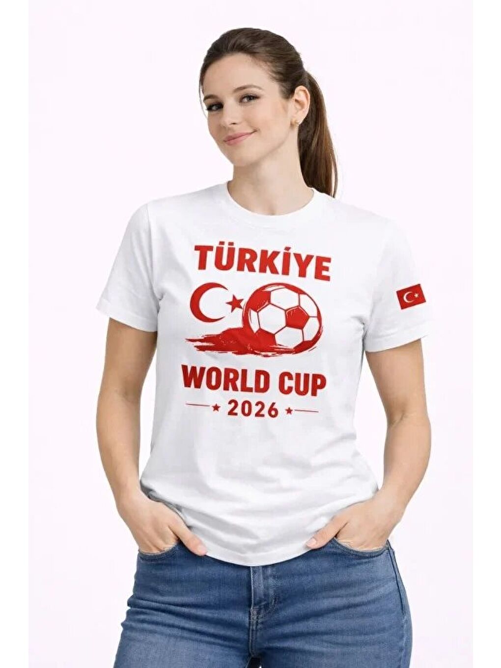 Türkiye World Cup 2026 Baskılı Tişört Futbol Temalı Forma T-Shirt - Beyaz