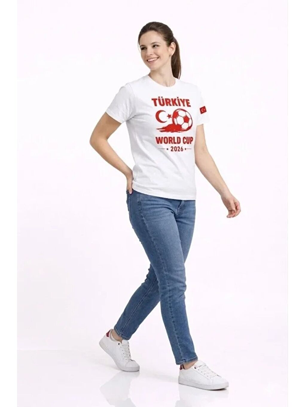 Türkiye World Cup 2026 Baskılı Tişört Futbol Temalı Forma T-Shirt - Beyaz-1