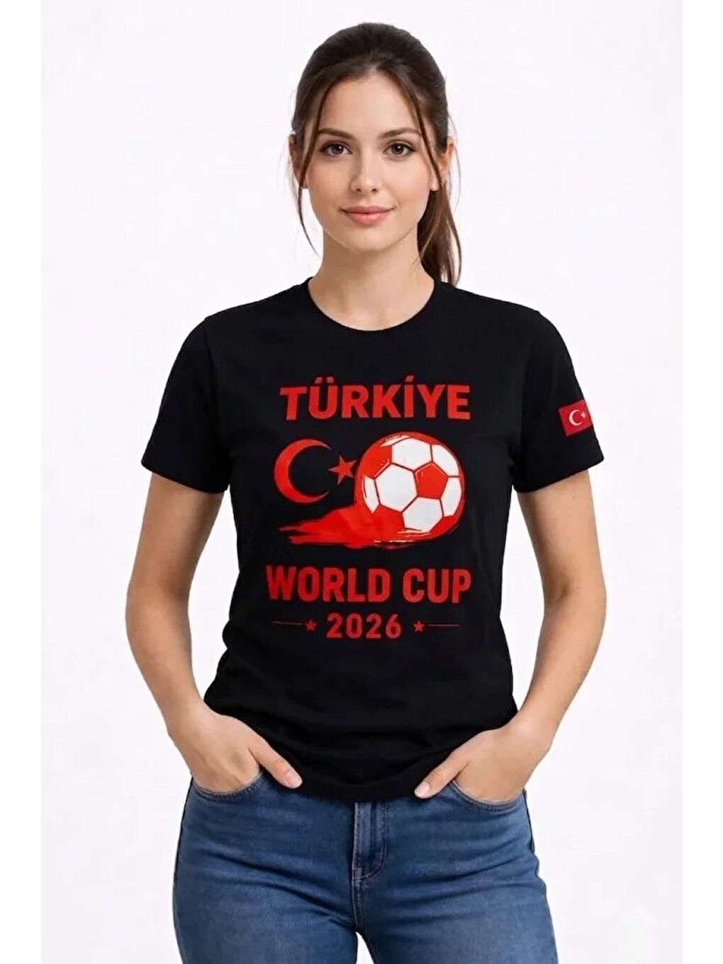 Türkiye World Cup 2026 Baskılı Tişört Futbol Temalı Forma T-Shirt - Siyah-2