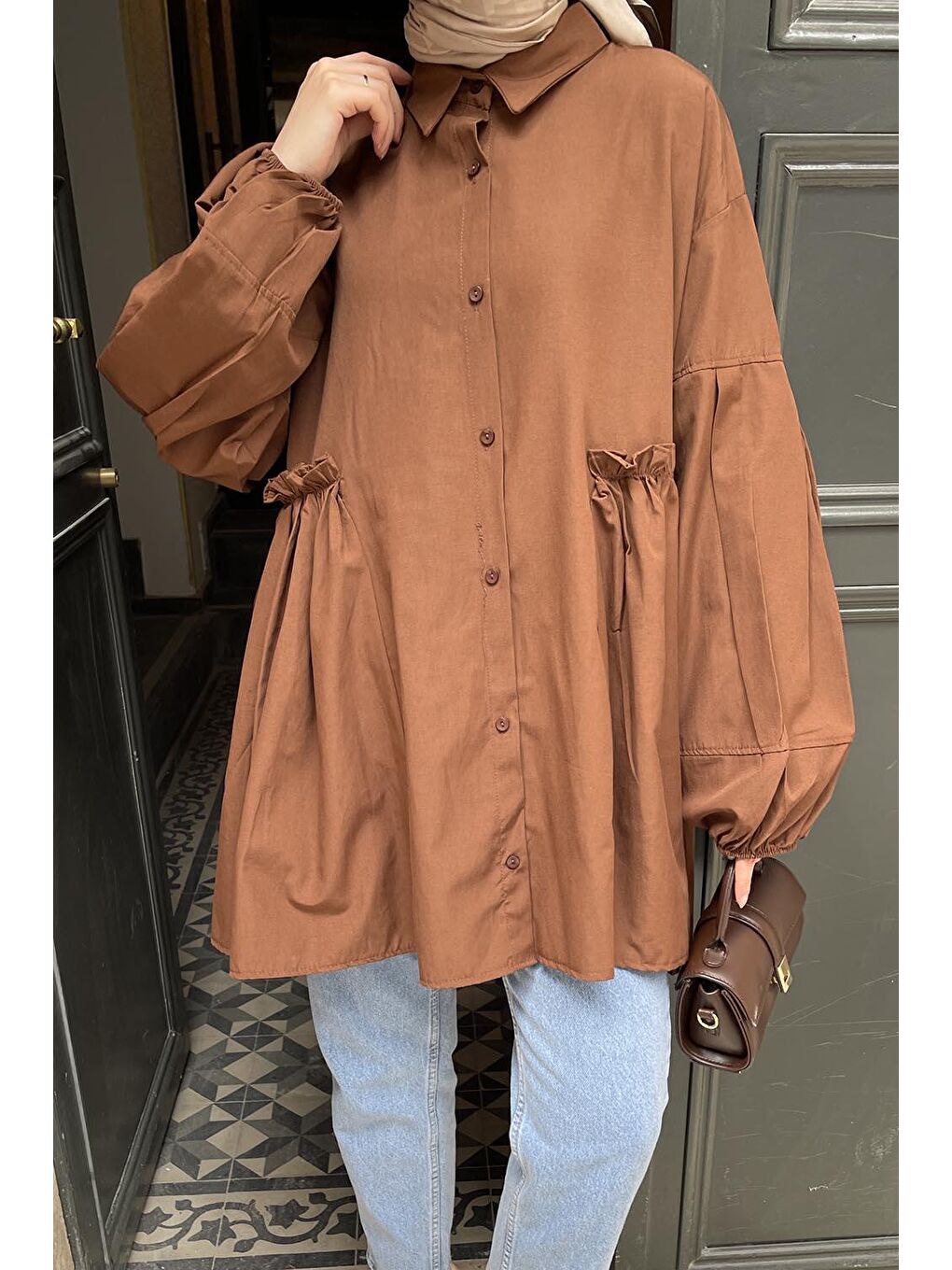 Lopez Balon Kol Tunik Acı Kahverengi-2