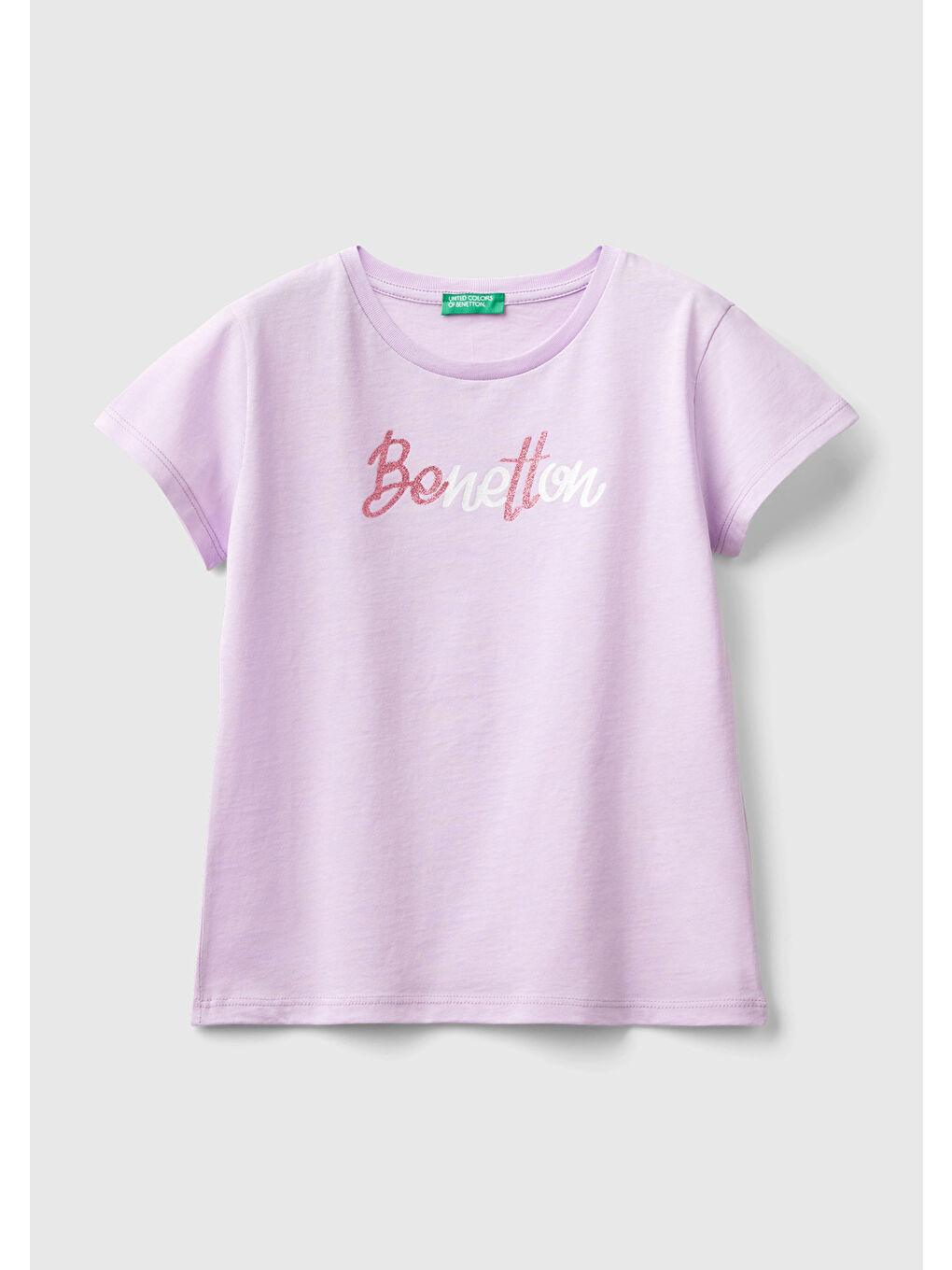 United Colors Of Benetton Lila Kız Çocuk Lila Önü Parlak Logo Baskılı Bisiklet Yaka Kısa Kollu T-Shirt