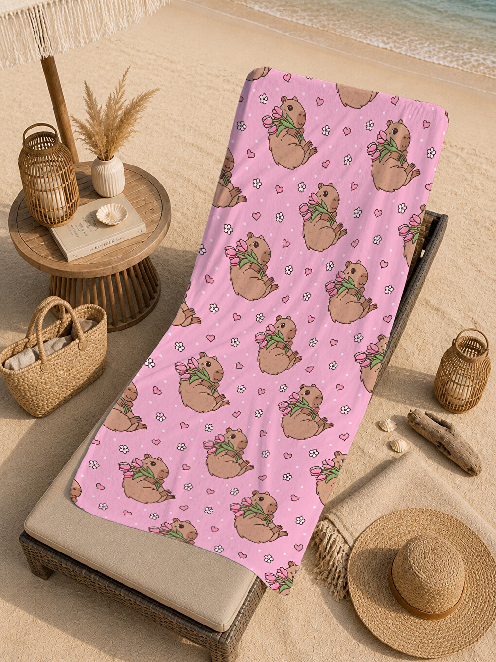 Pembe Sevimli Deniz Kaplumbağası Tekrarlı Desenli 70x150 Cm Dijital Baskılı Plaj Ve Banyo Havlusu-4