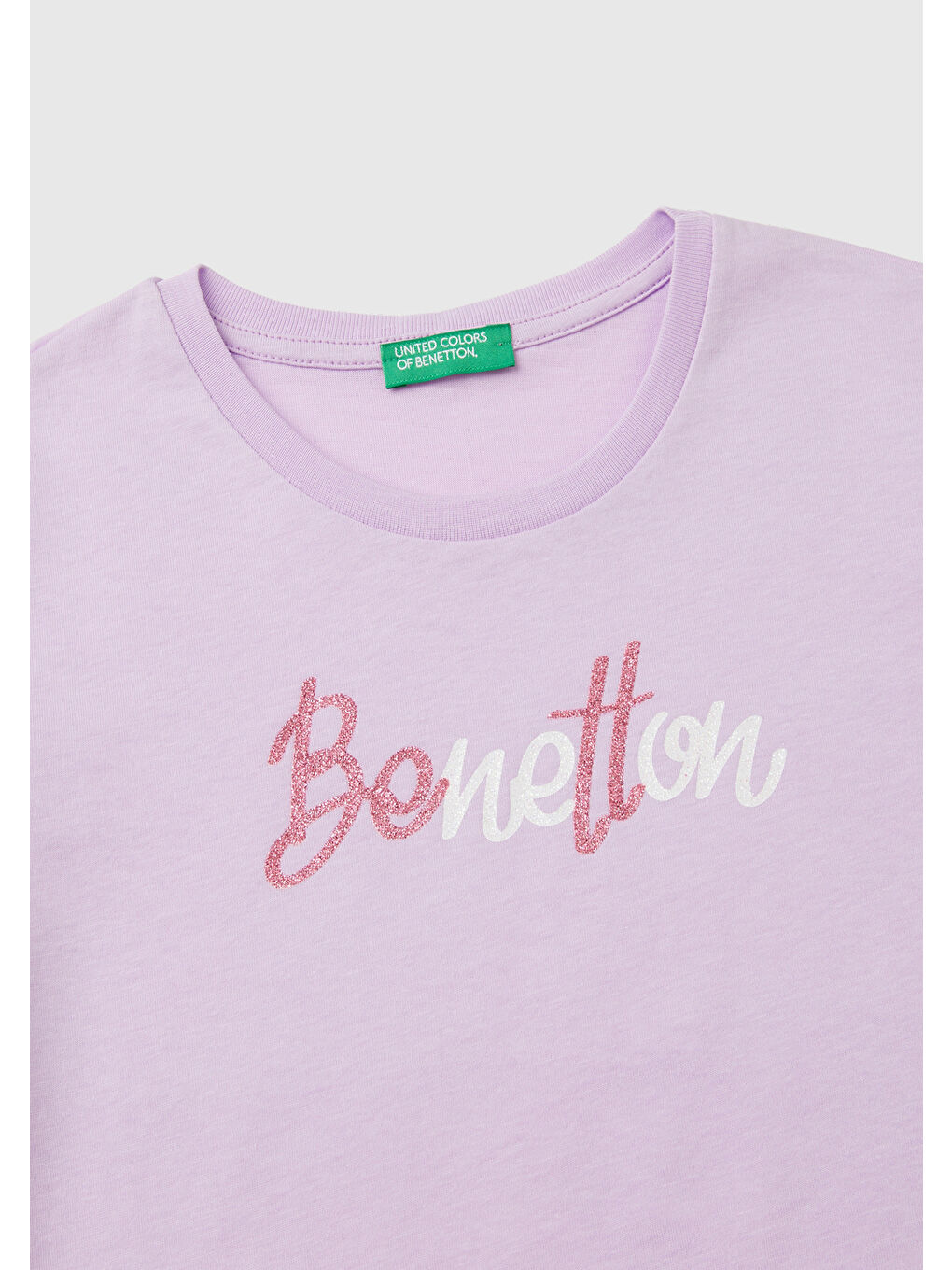 United Colors Of Benetton Lila Kız Çocuk Lila Önü Parlak Logo Baskılı Bisiklet Yaka Kısa Kollu T-Shirt - 2