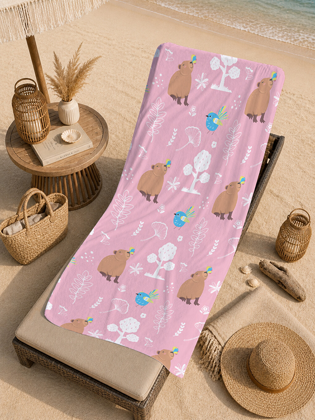 Pembe Tropikal Ve Desenli 70x150 Cm Dijital Baskılı Plaj Ve Banyo Havlusu-4