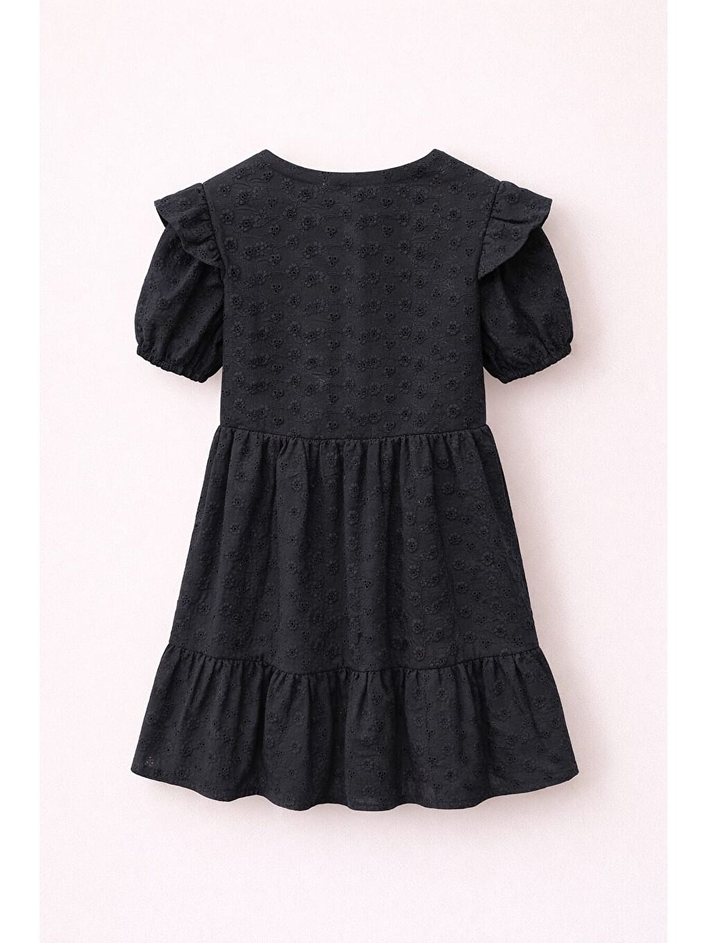 Kız Çocuk Siyah Fisto Kumaş Düğmeli Yazlık Elbise 12529-4