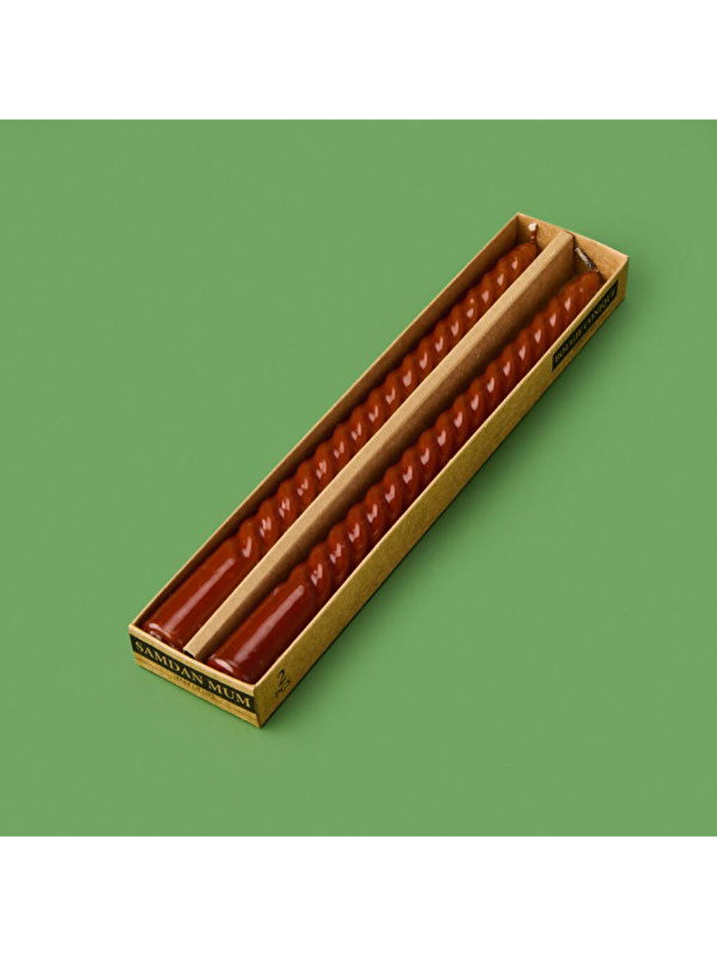 Bej 2'li Burgulu Parlak Şamdan Mumu - Karamel - 25 cm-1