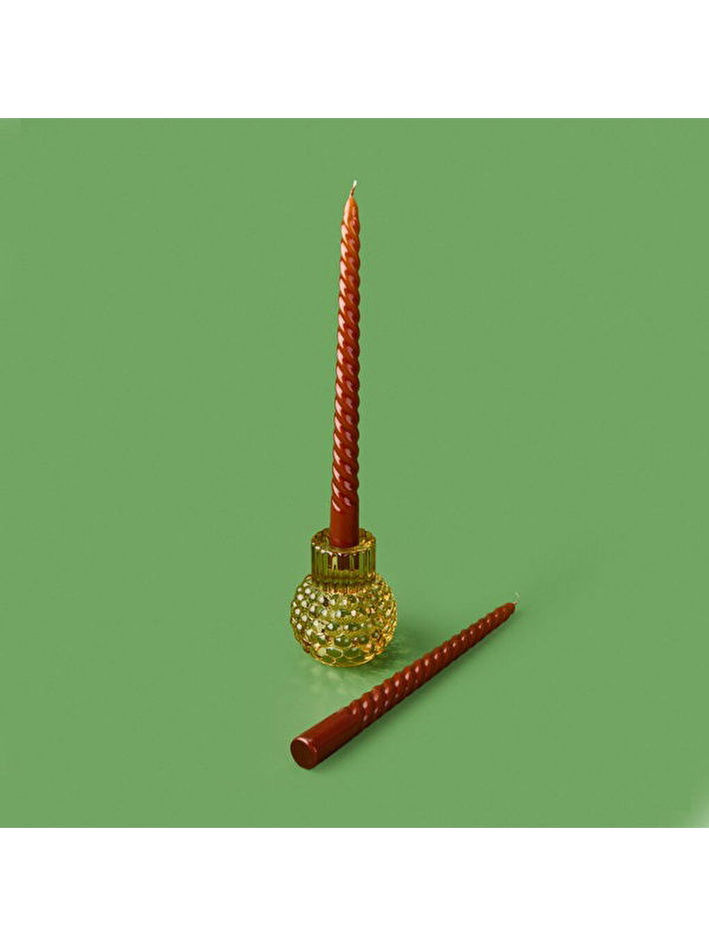 Bej 2'li Burgulu Parlak Şamdan Mumu - Karamel - 25 cm-3