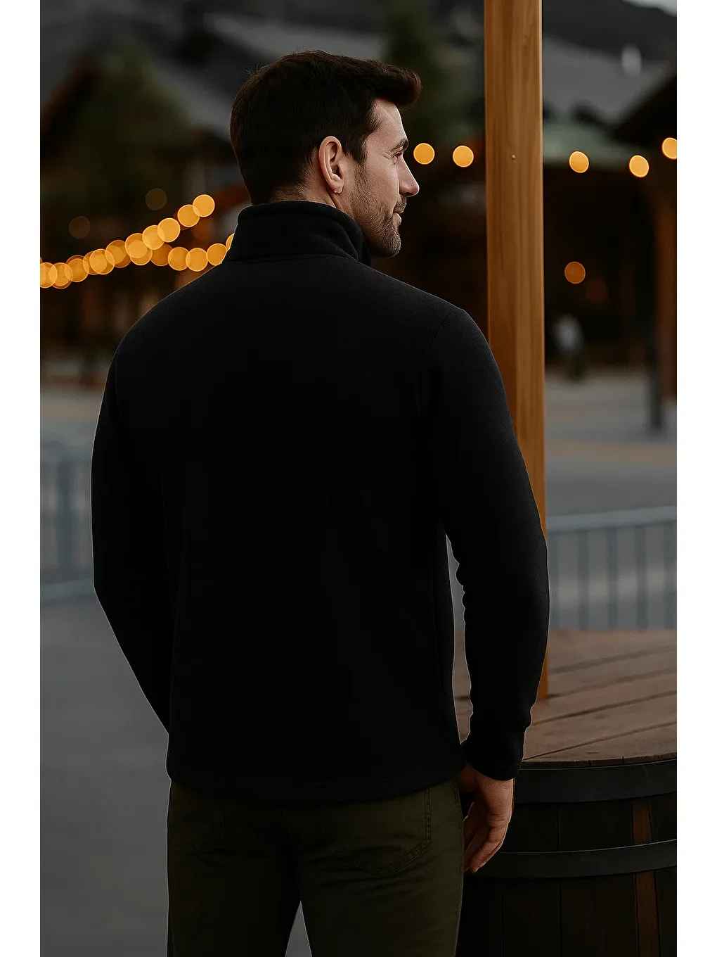 Erkek Fermuarlı Kalın Kışlık Trend Siyah Polar Ceket-4