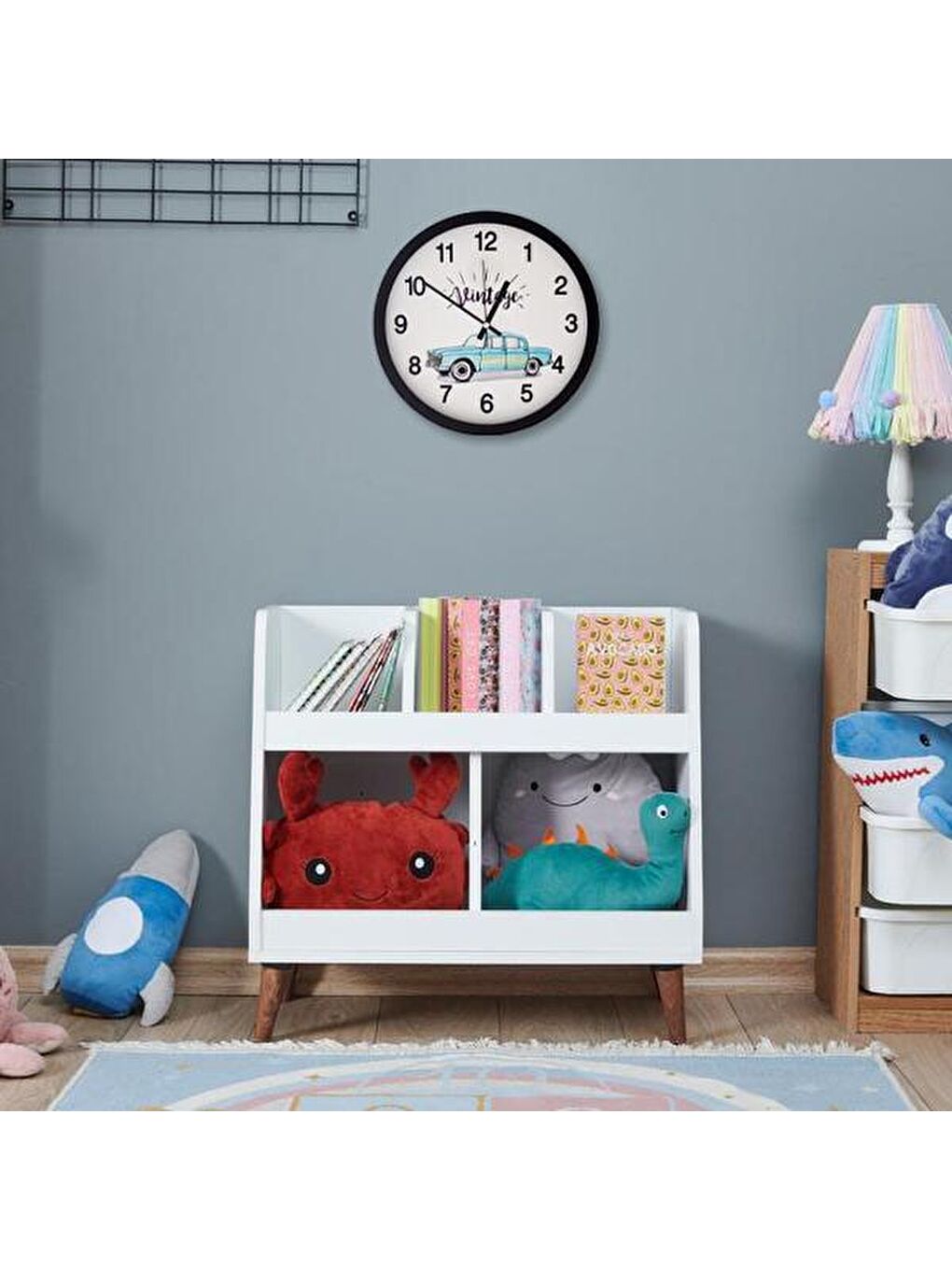 Vintage Araba Desenli Çocuk Odası Duvar Saati - Siyah - 30 cm-3