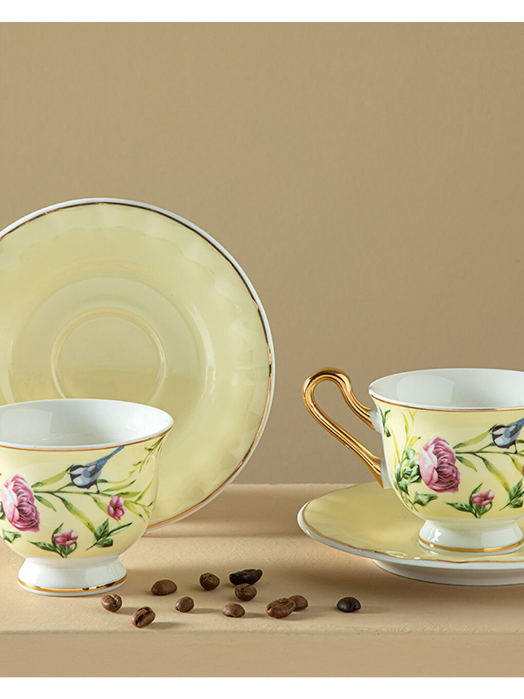 Vanilla New Bone China 4 Parça 2 Kişilik Kahve Fincan Takımı Açık Sarı-1