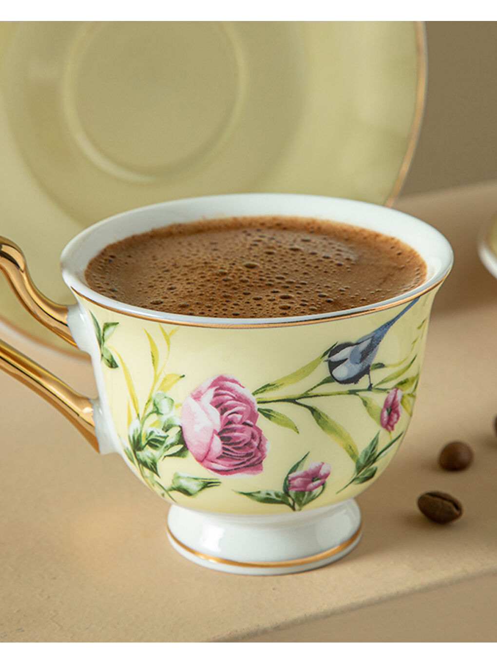 Vanilla New Bone China 4 Parça 2 Kişilik Kahve Fincan Takımı Açık Sarı-2