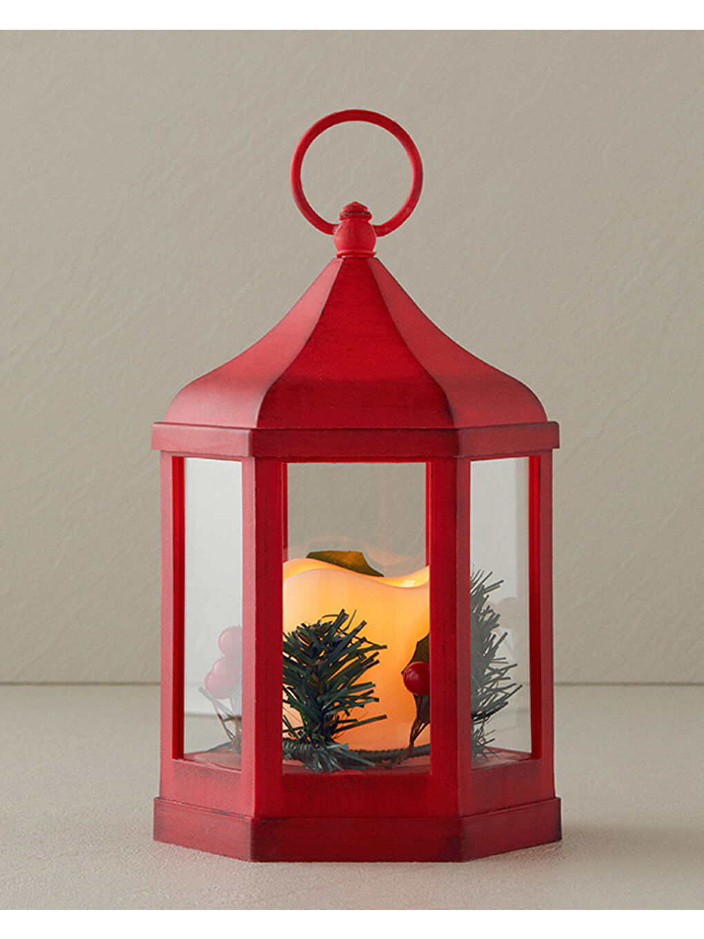 English Home Kirmizi Chris Ledli Fener 20 cm Kırmızı - 1