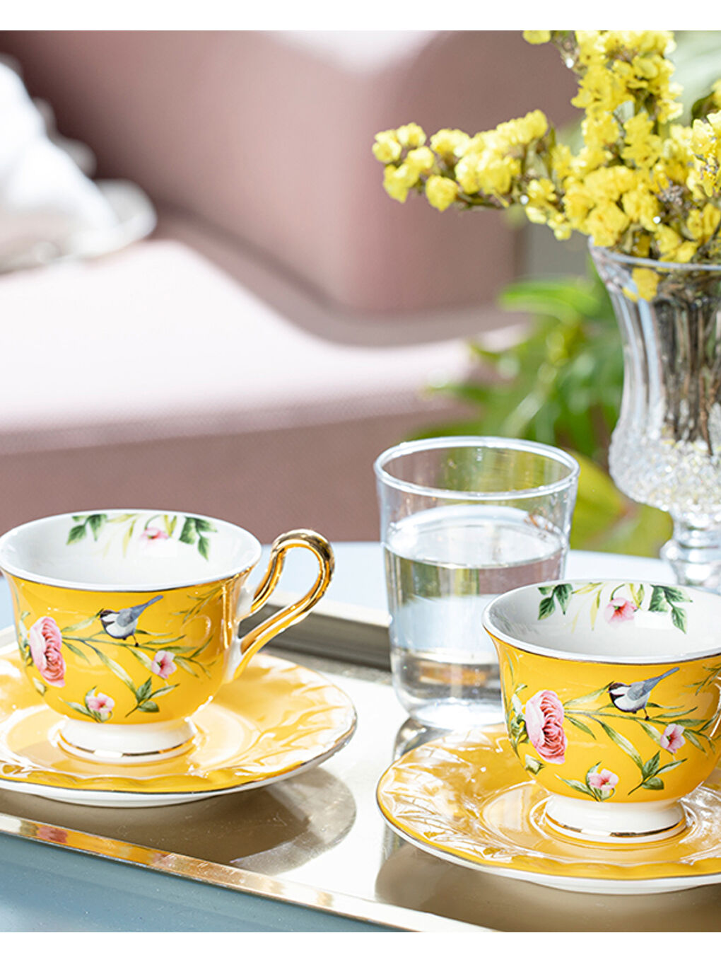 Vanilla New Bone China 4 Parça 2 Kişilik Kahve Fincan Takımı Sarı