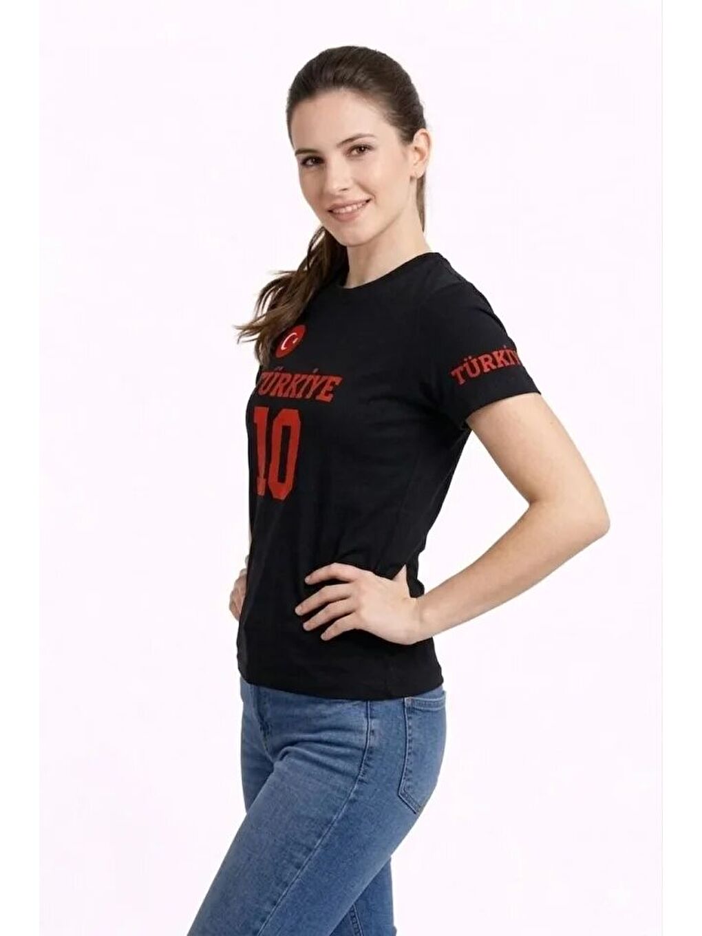 TÜRKİYE Ay Yıldız Baskılı 10 Numara Forma Tişört Taraftar T-Shirt - Siyah-1