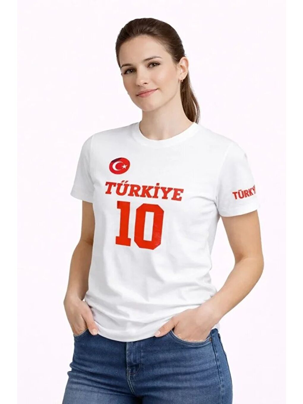 TÜRKİYE Ay Yıldız Baskılı 10 Numara Forma Tişört Taraftar T-Shirt - Beyaz-1