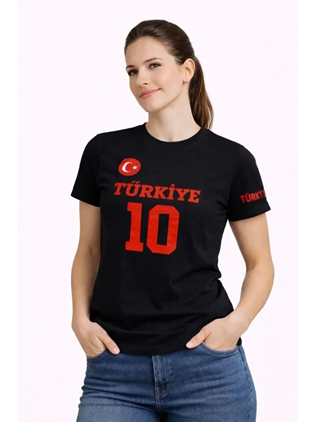 TÜRKİYE Ay Yıldız Baskılı 10 Numara Forma Tişört Taraftar T-Shirt - Siyah-2