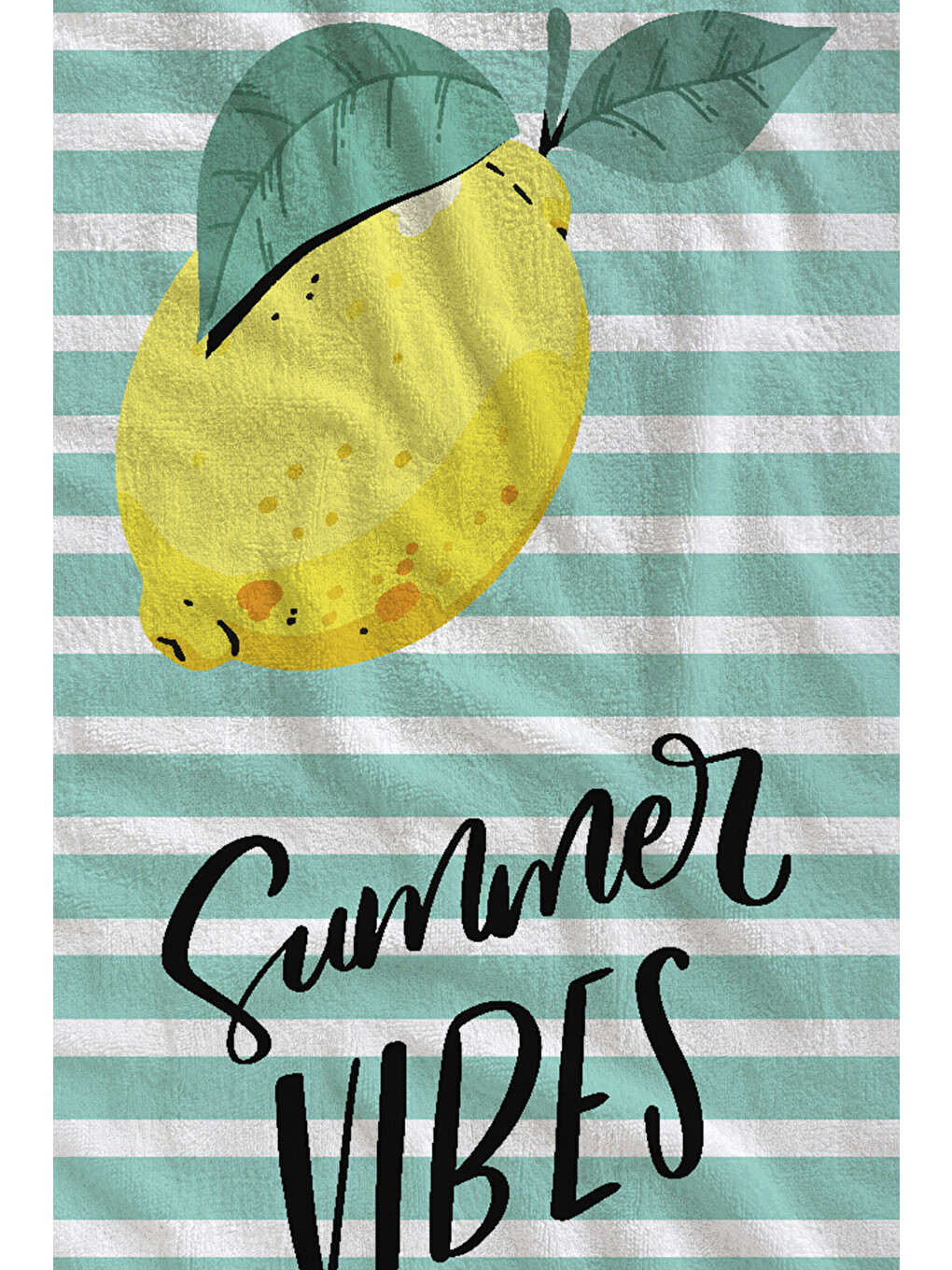 Yeşil Mint Ekose Limon Summer Vibes Yazılı 70x150 Cm Dijital Baskılı Plaj Ve Banyo Havlusu-1