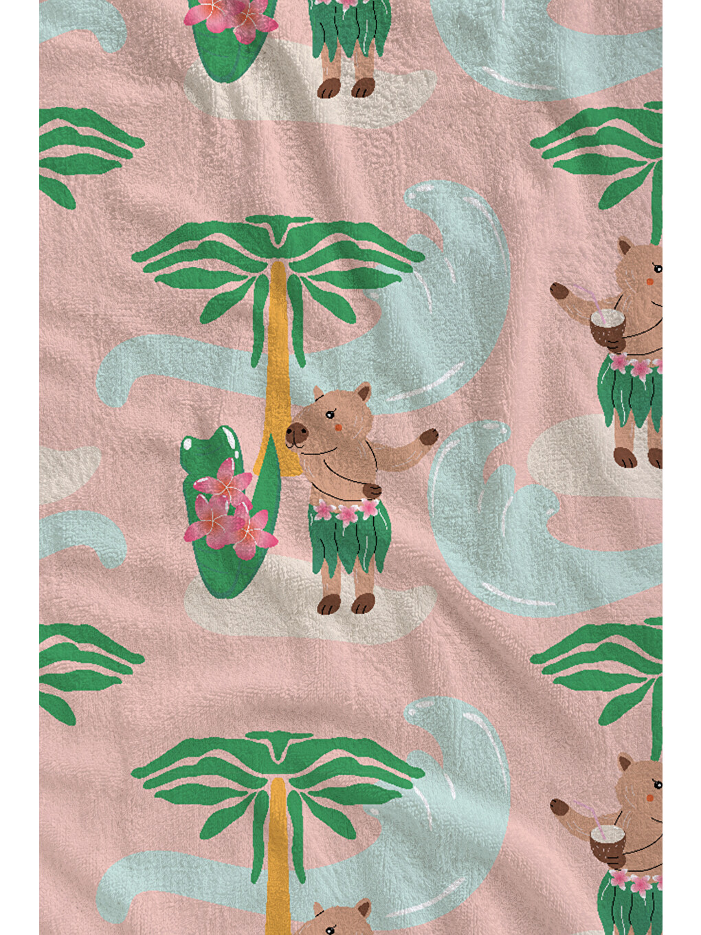Pembe Tropikal Ve Palmiye Desenli 70x150 Cm Dijital Baskılı Plaj Ve Banyo Havlusu-1