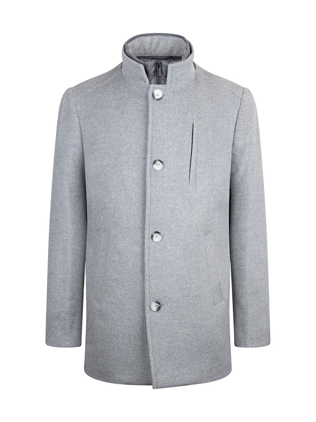 Gri Slim Fit Hakim Yaka Yünlü Basic Palto