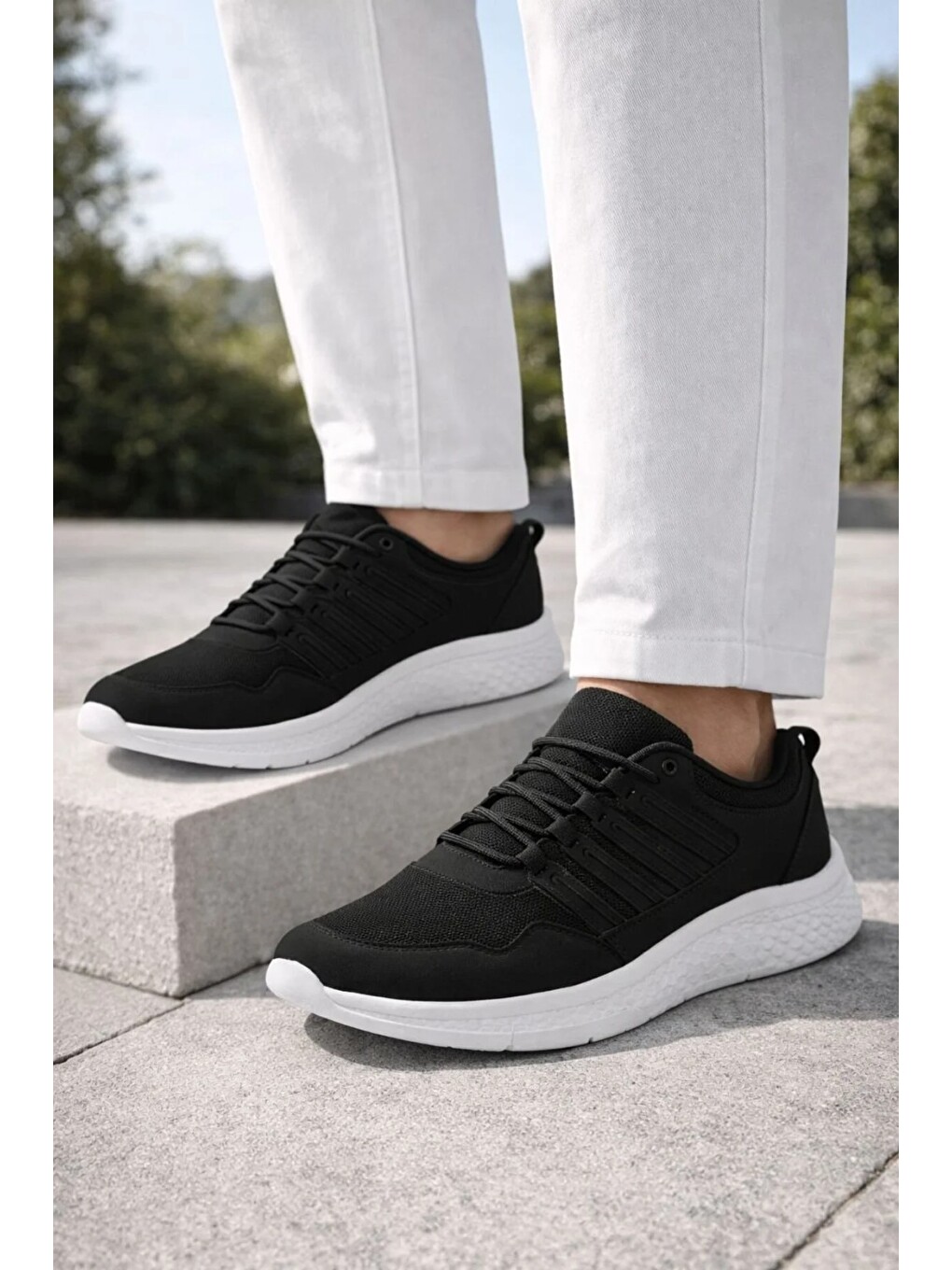Siyah Erkek Günlük Spor Ayakkabı Hafif Taban Nefes Alabilen Fileli Kaymaz Rahat Sneaker-2
