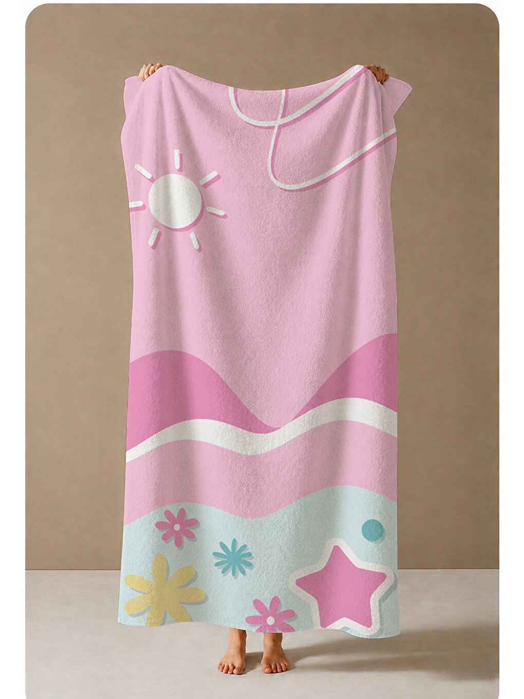 Pastel Pembe Soyut Dalga Ve Deniz Motifli 70x150 Cm Dijital Baskılı Plaj Ve Banyo Havlusu-3