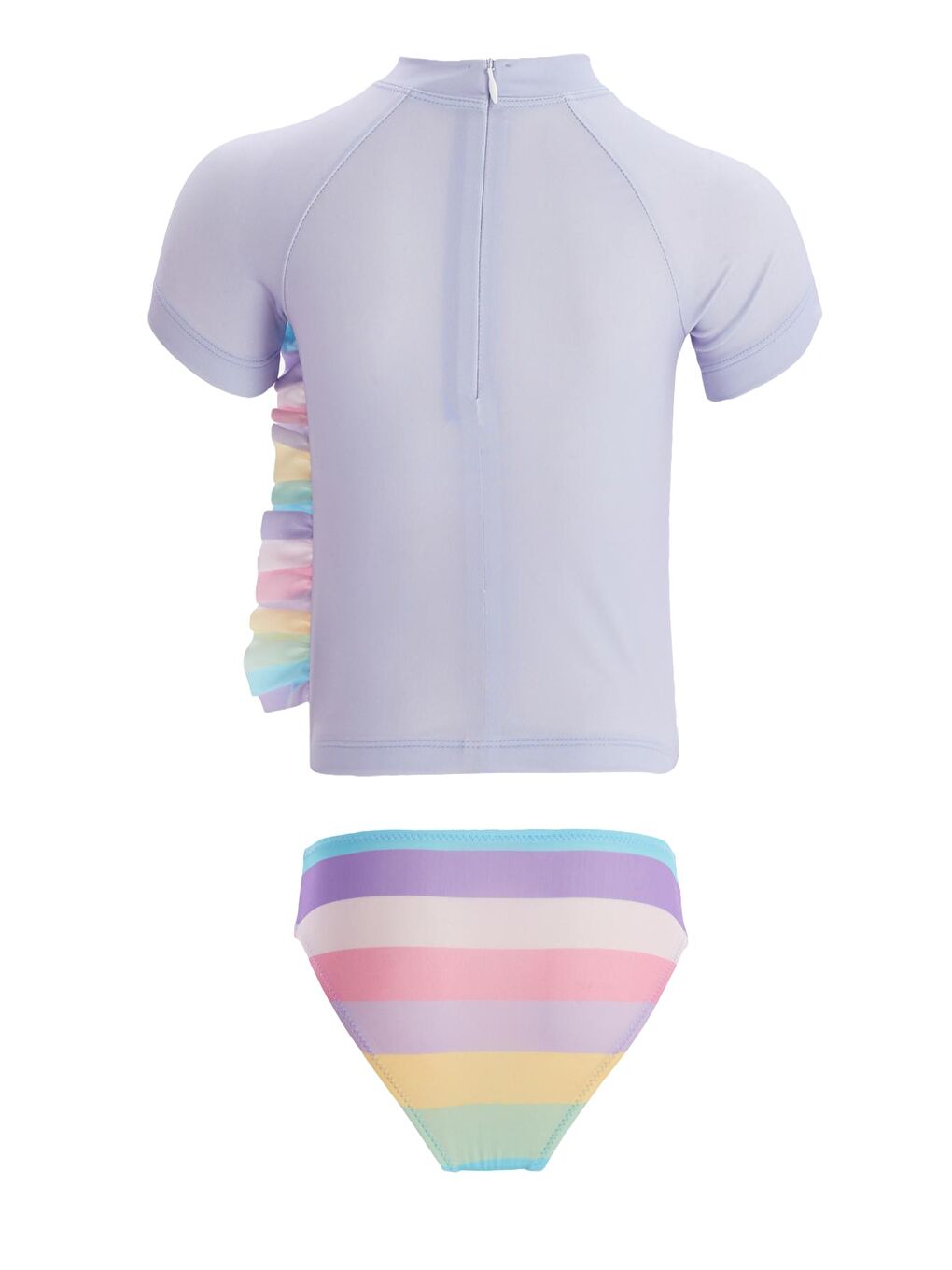 Tişörtlü Kız Çocuk Deniz Havuz Mayosu  Colorful 1 5444 Lila-1
