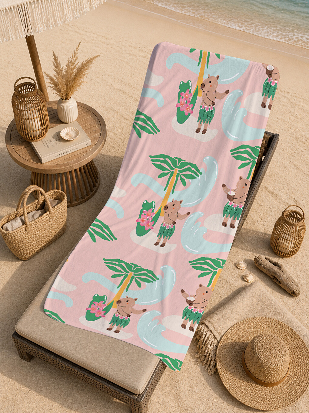 Pembe Tropikal Ve Palmiye Desenli 70x150 Cm Dijital Baskılı Plaj Ve Banyo Havlusu-4