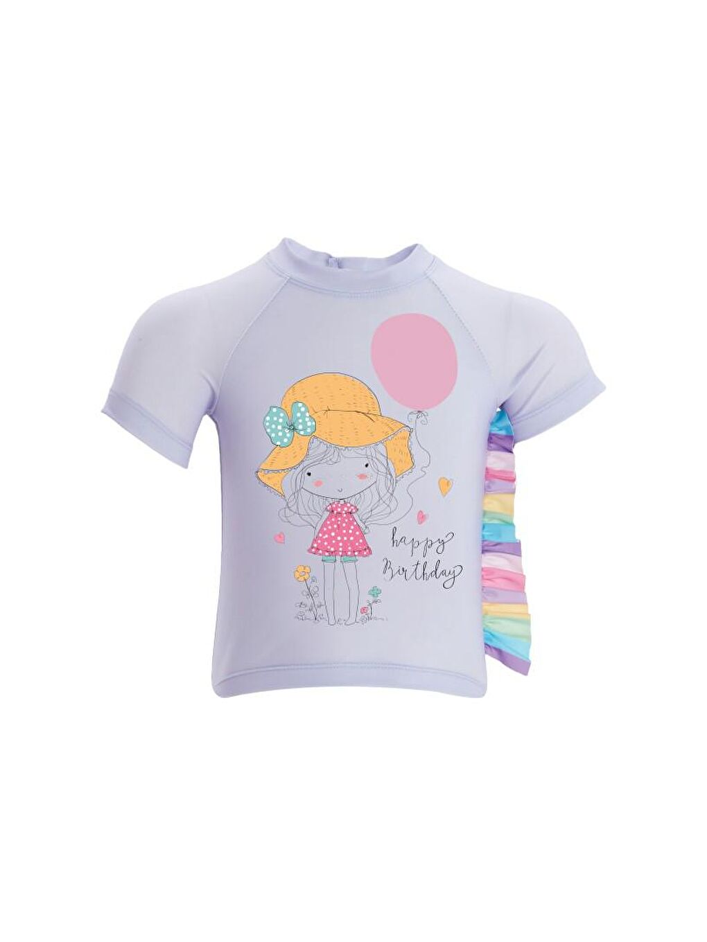 Tişörtlü Kız Çocuk Deniz Havuz Mayosu  Colorful 1 5444 Lila-2