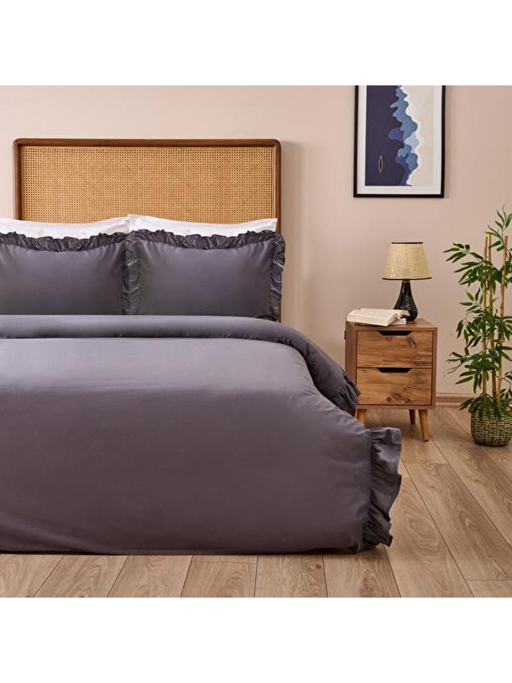 Soft Fırfırlı Tek Kişilik Nevresim Takımı - Antrasit