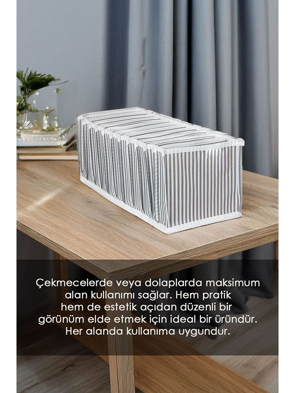 Gri 2 Adet 11 Bölmeli Çizgili Akordiyon Çok Amaçlı Çekmece Dolap İçi Organizer Düzenleyici 15x43x14 cm M-2