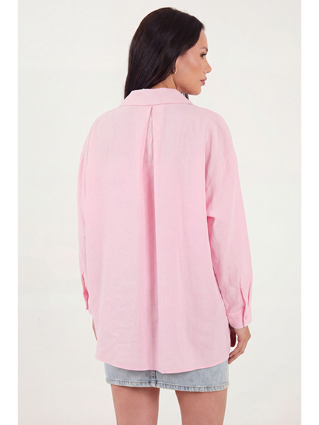 Pembe Modal Oversize Fit Uzun Kollu Kadın Gömlek 6834612-6
