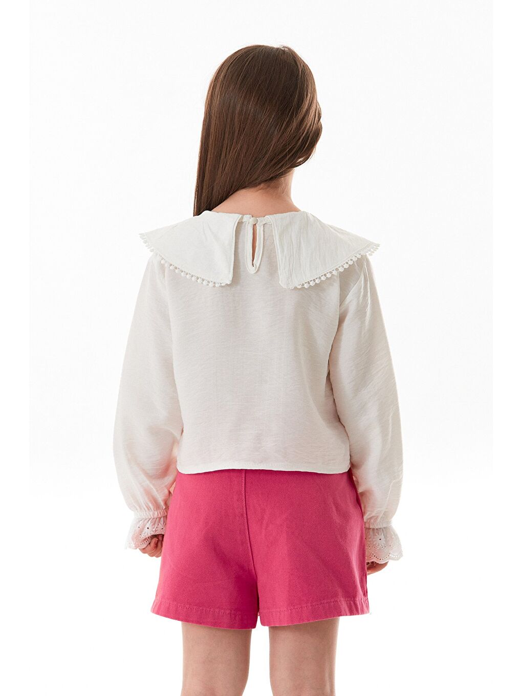 Ekru Kolu Dantel Detaylı Bebe Yaka Kız Çocuk Bluz-3