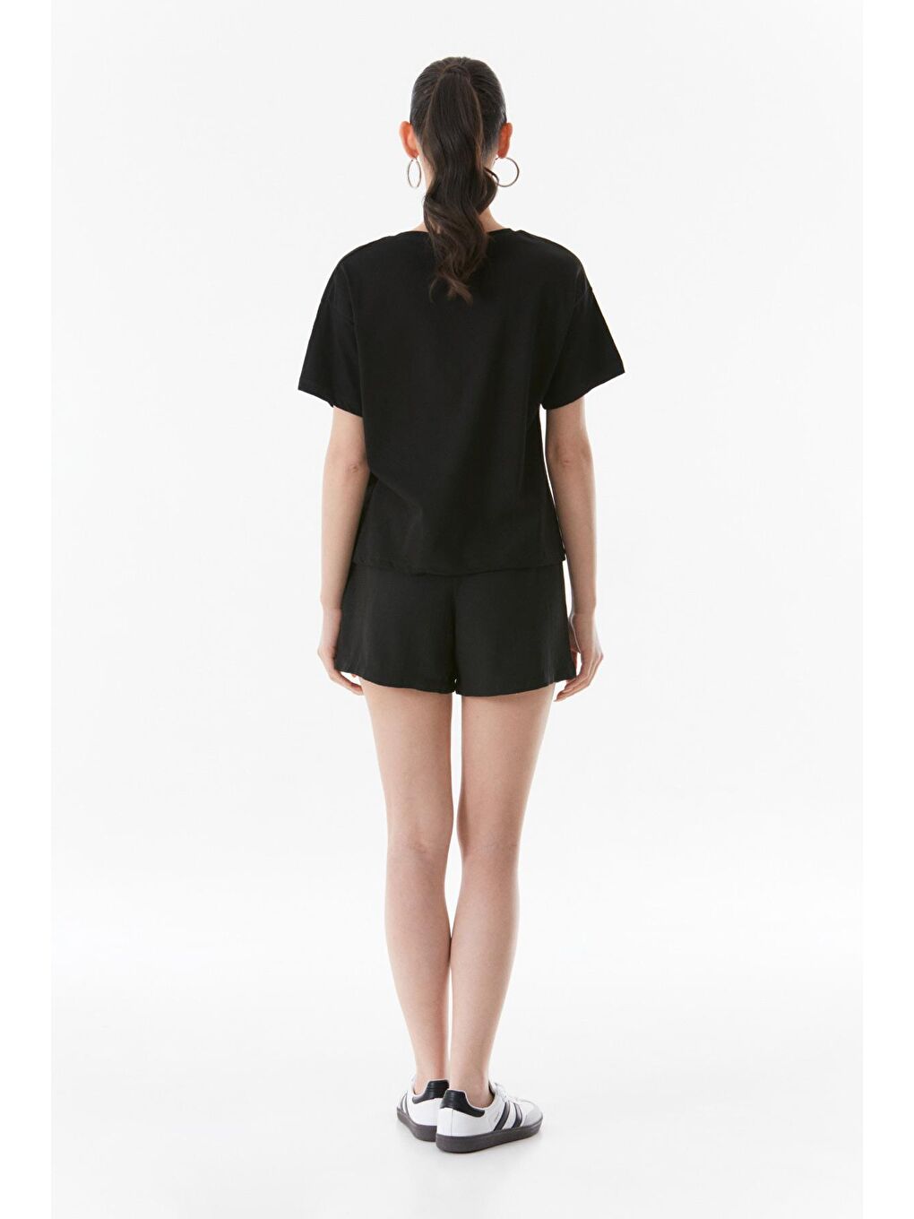 Siyah Manhattan New York Baskılı Bisiklet Yaka Tişört-3