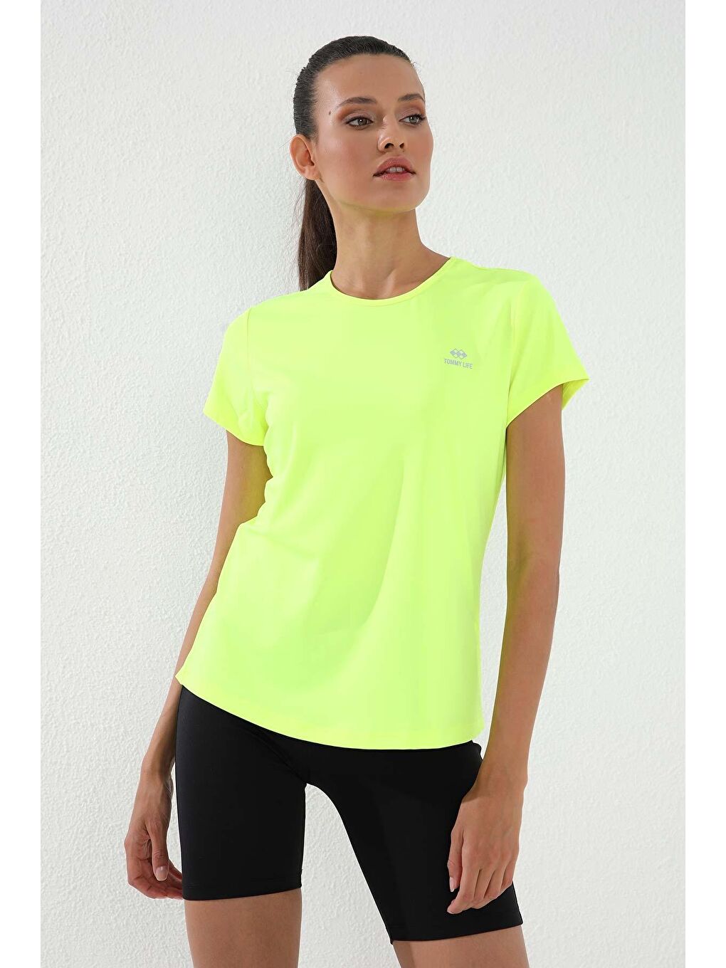 Neon Sarı Basic Kısa Kol Standart Kalıp O Yaka Kadın Tişört - 97144-2