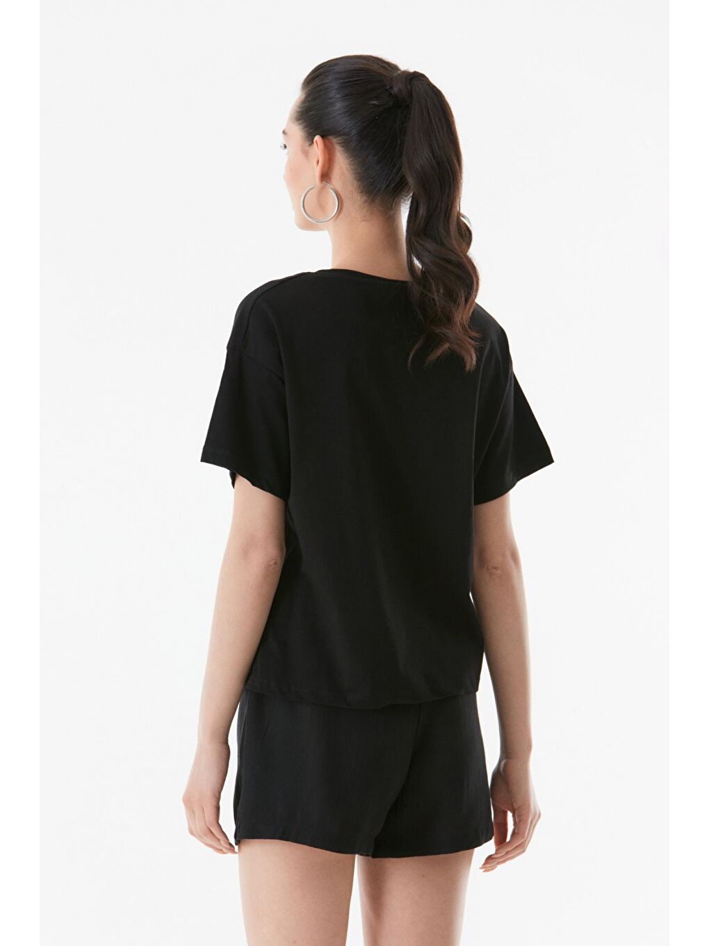 Siyah Manhattan New York Baskılı Bisiklet Yaka Tişört-4