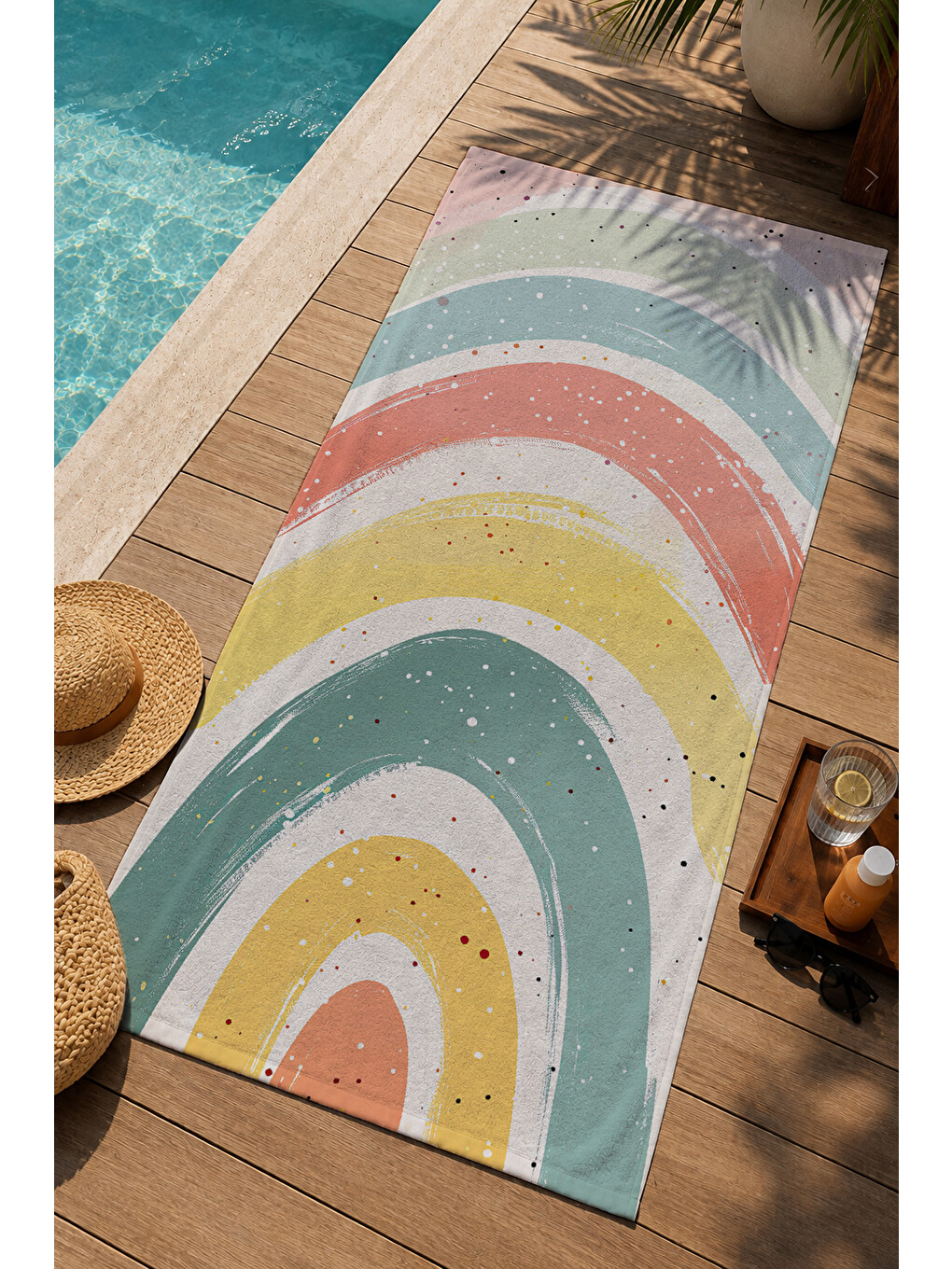 Milbay Grup Mavi Pastel Çizgili Desenli 70x150 Cm Dijital Plaj Ve Banyo Havlusu-17234-2