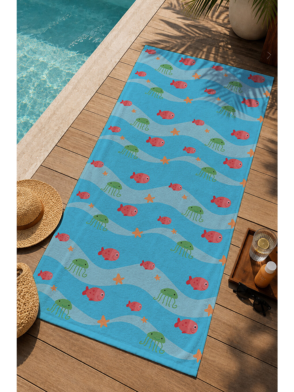 Açık Mavi Kırmızı Minik Yengeç Desenli 70x150 Cm Dijital Baskılı Plaj Ve Banyo Havlusu-2